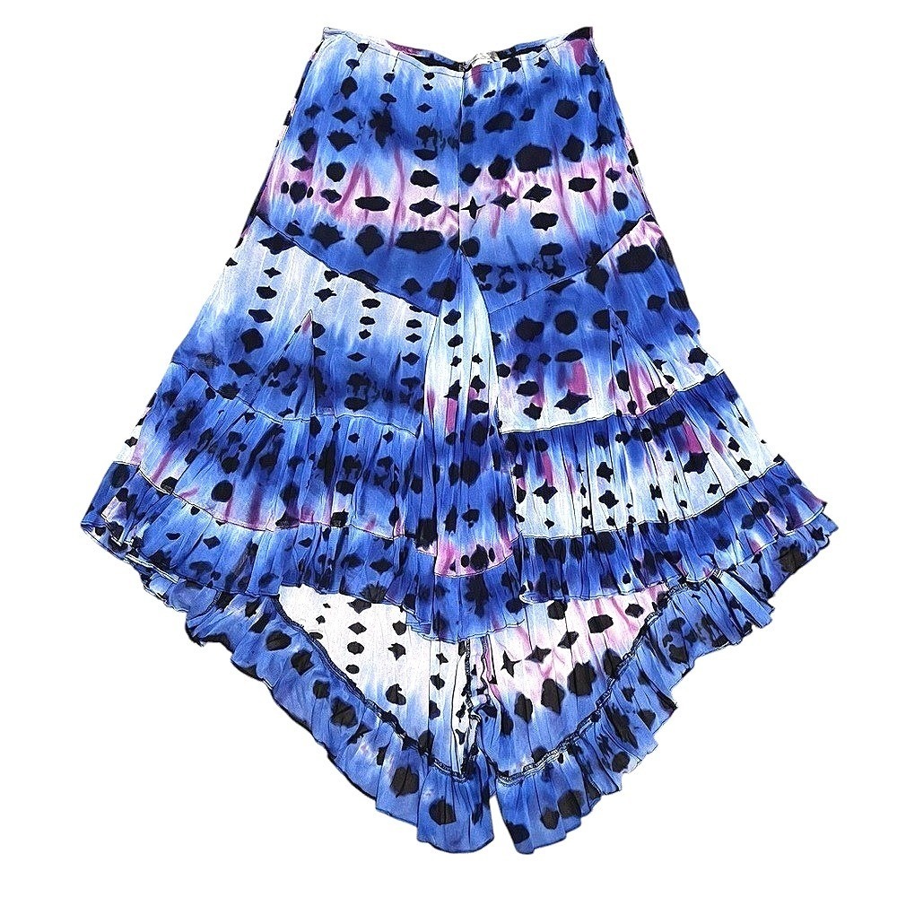 Alberto Makali Blue Tie Dye Tiered High Low Ruffle Skirt Size 12 Handkerchief